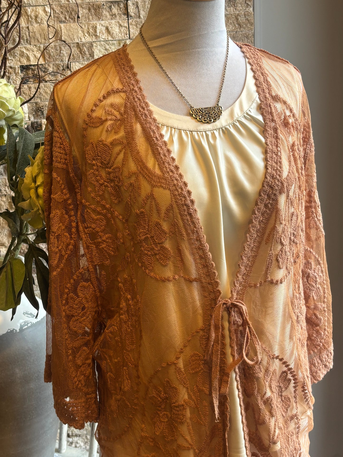 Delicate Long Lace Cover Up Jacket/ Medium