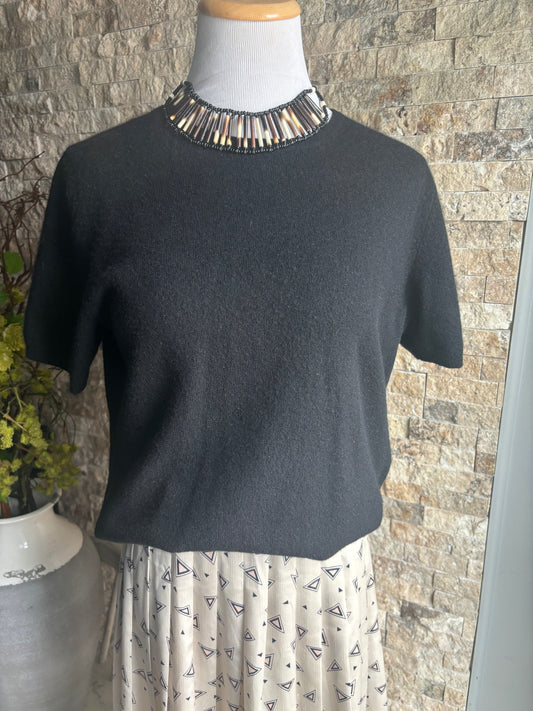 1970s Vintage pleated skirt/size 6/8 with Lord and Taylor cashmere short sleeve black sweater/size PL