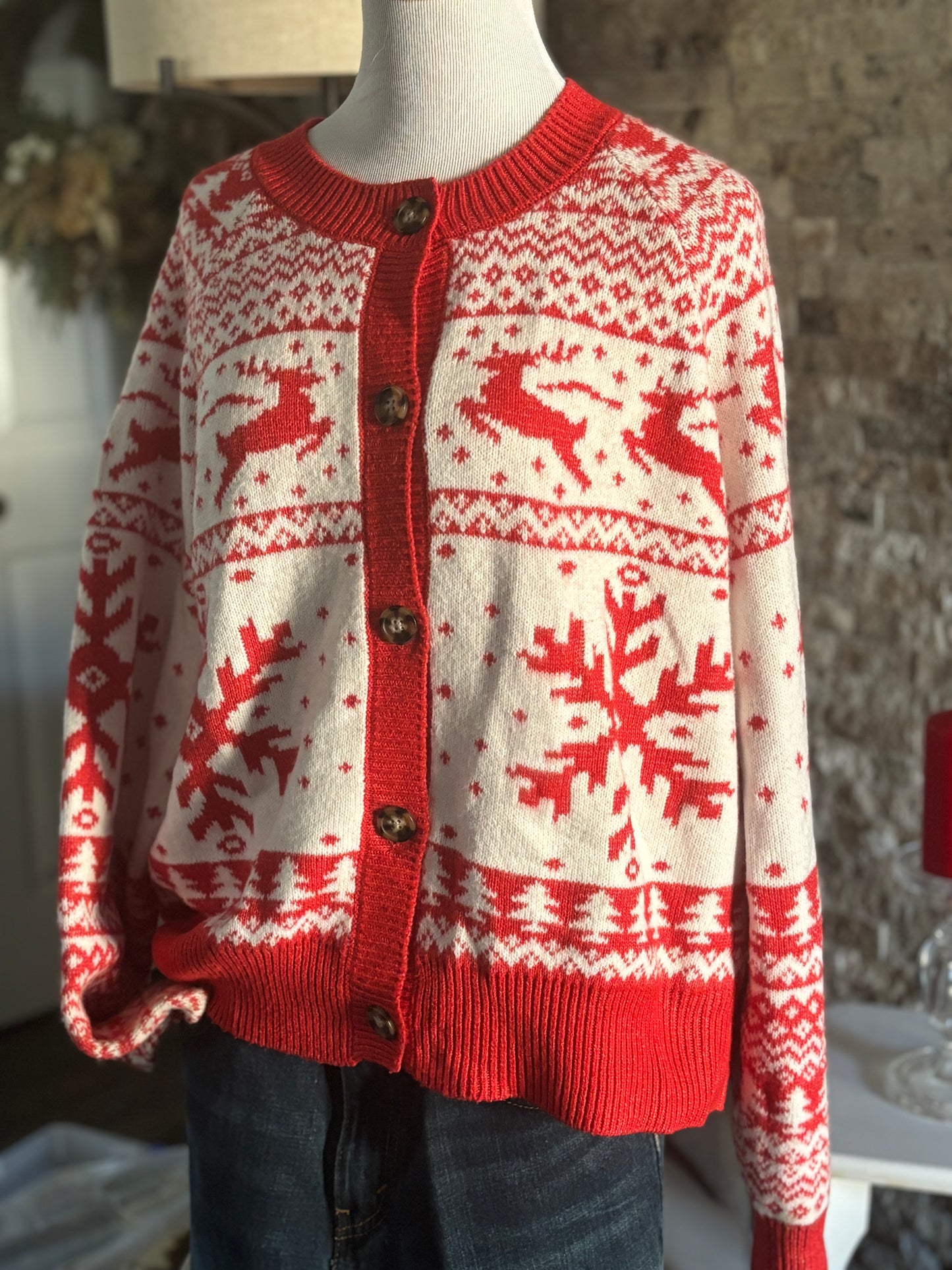 Reindeer Christmas Cardigan/ Size XL