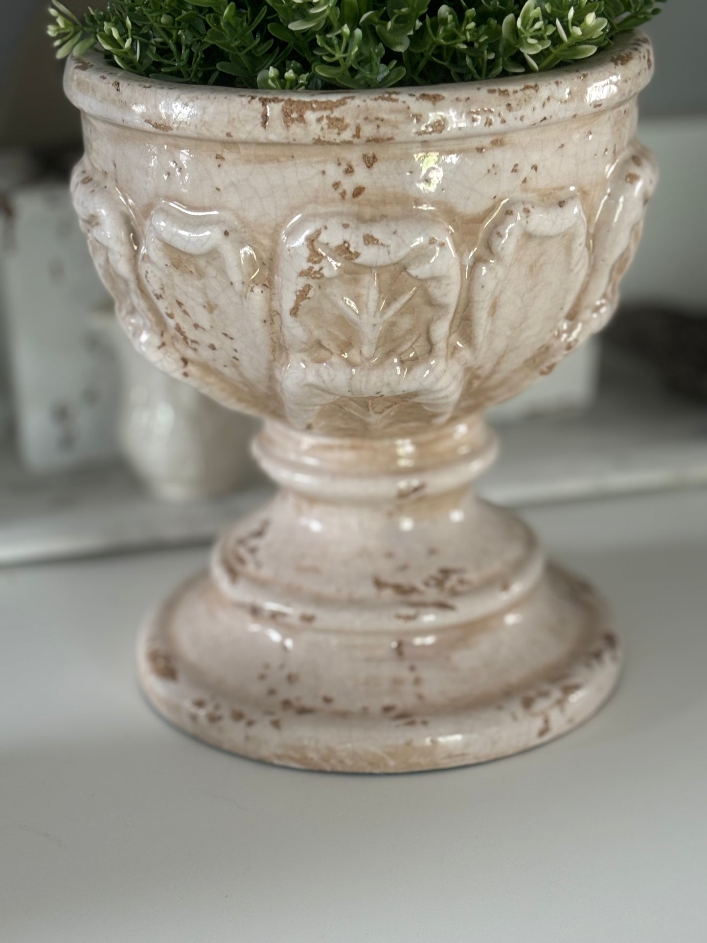 Vintage Ceramic Distressed Planter/ Urn