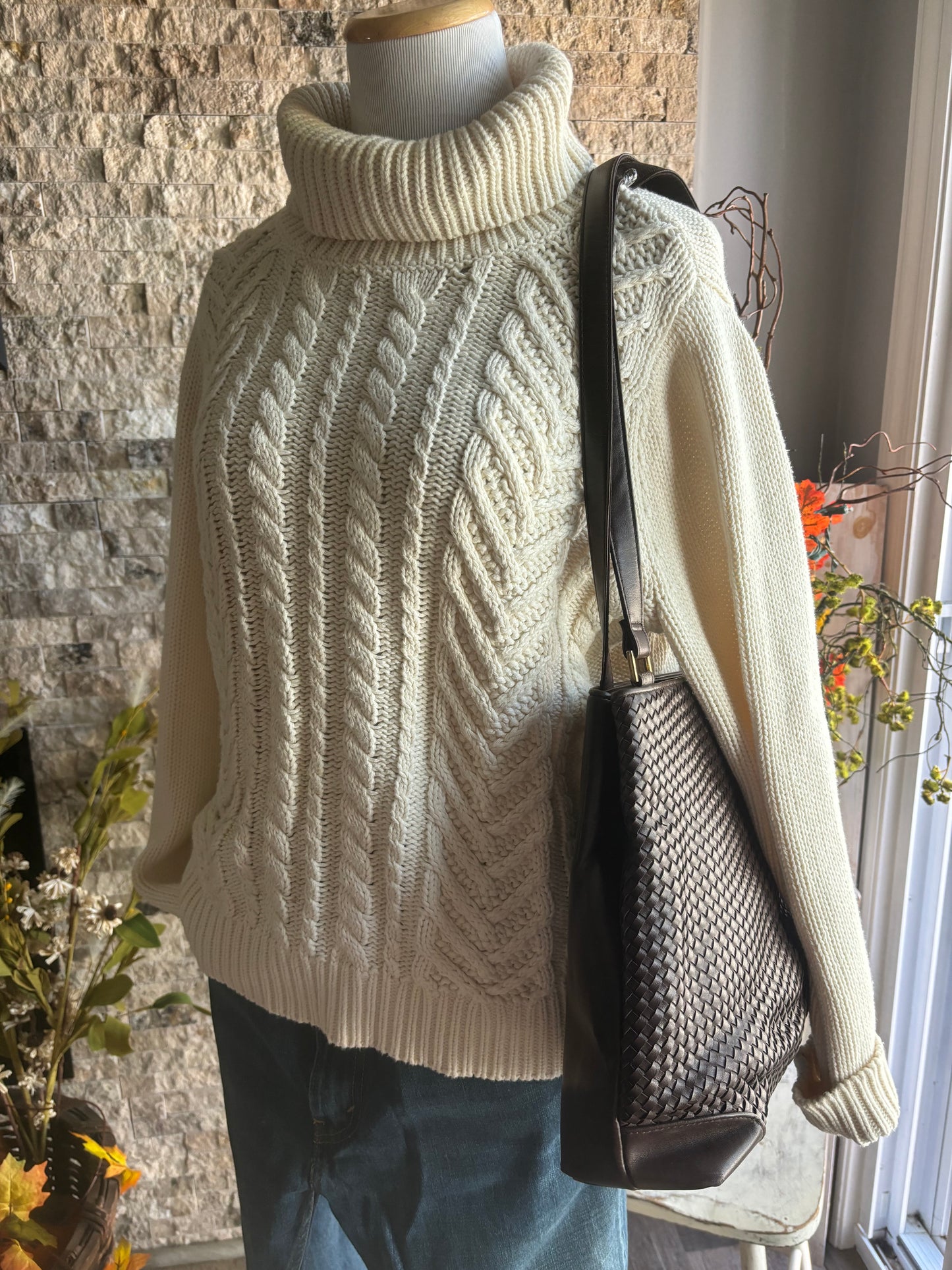 The Cable Knit Turtleneck Sweater/ Size Large