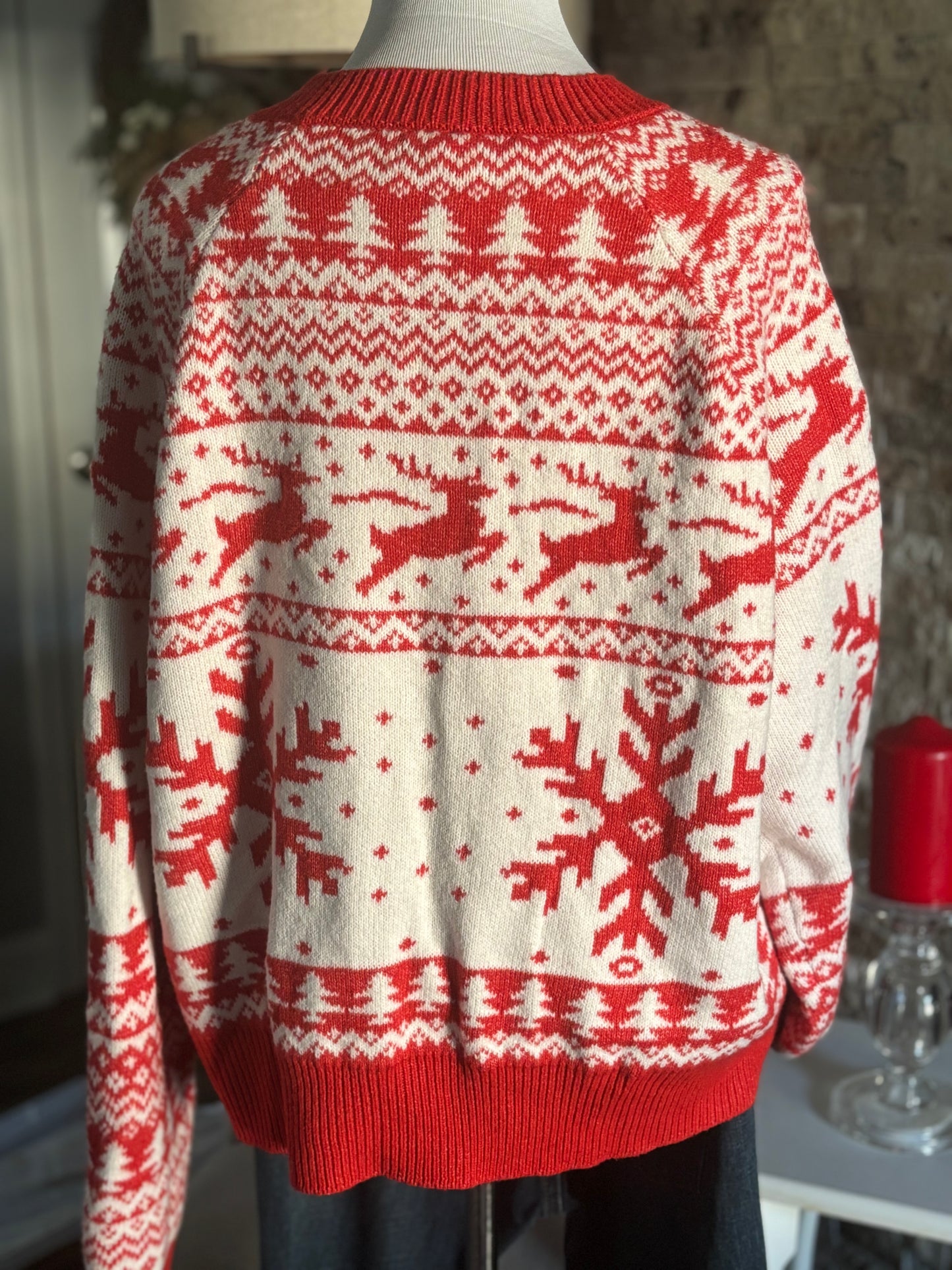 Reindeer Christmas Cardigan/ Size XL