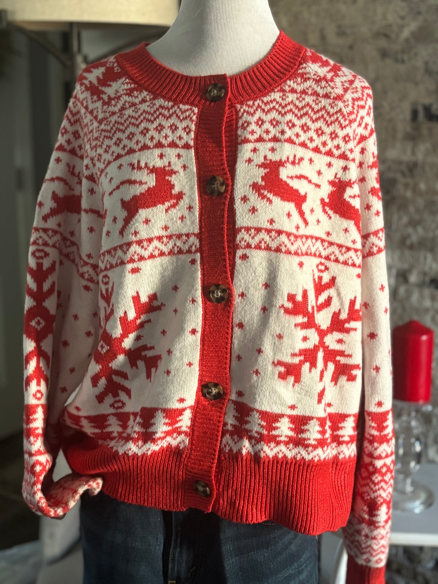 Reindeer Christmas Cardigan/ Size XL