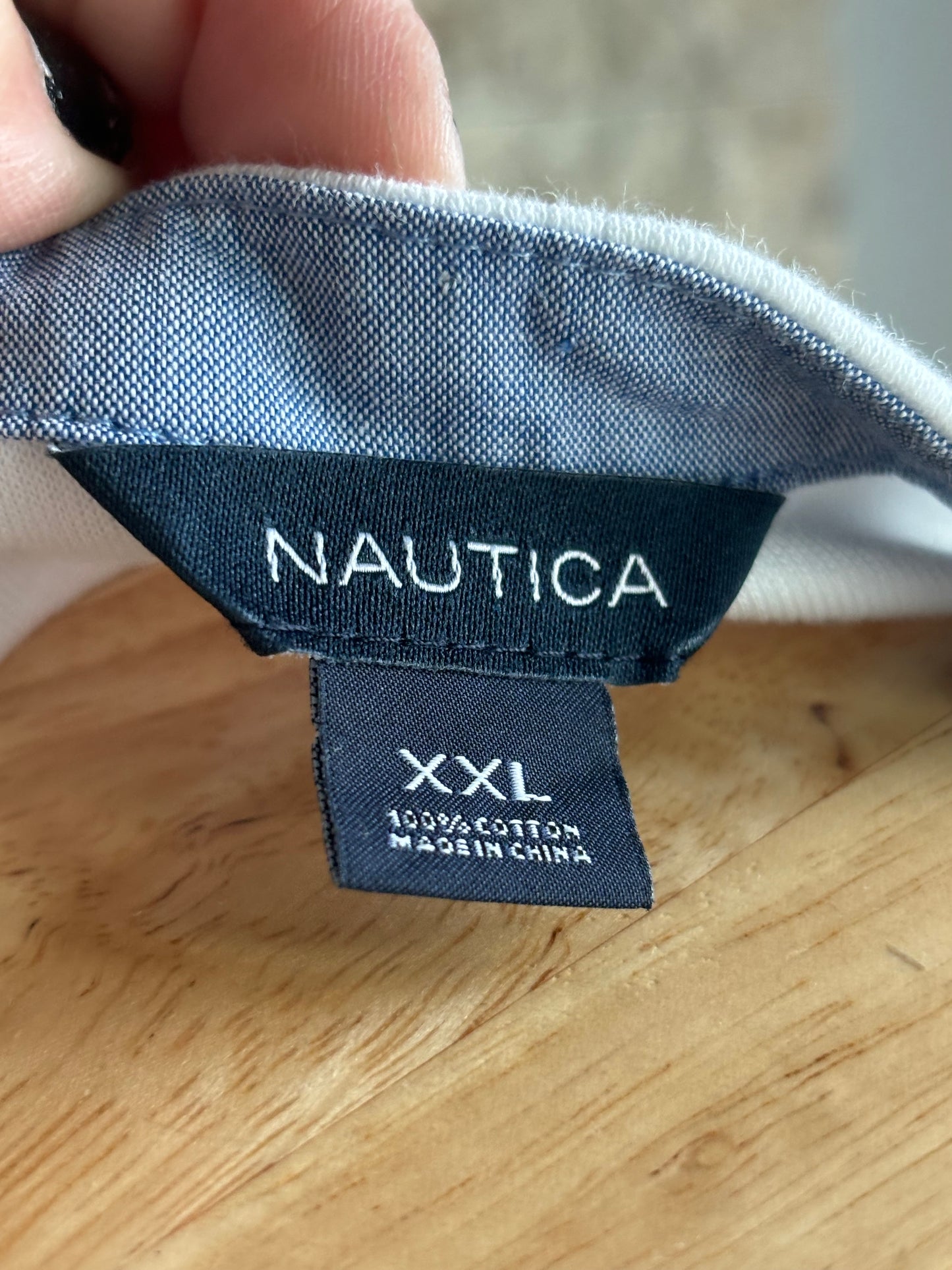 Nautica white top with denim cuff detailing xxl