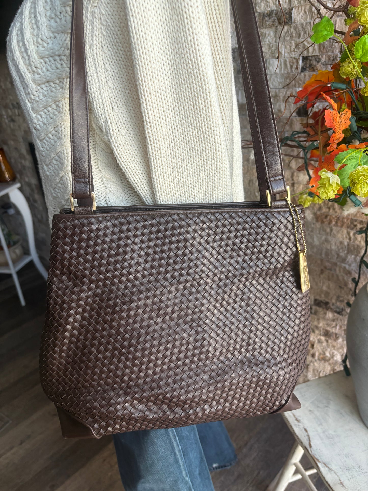 Leather Liz Claiborne woven handbag