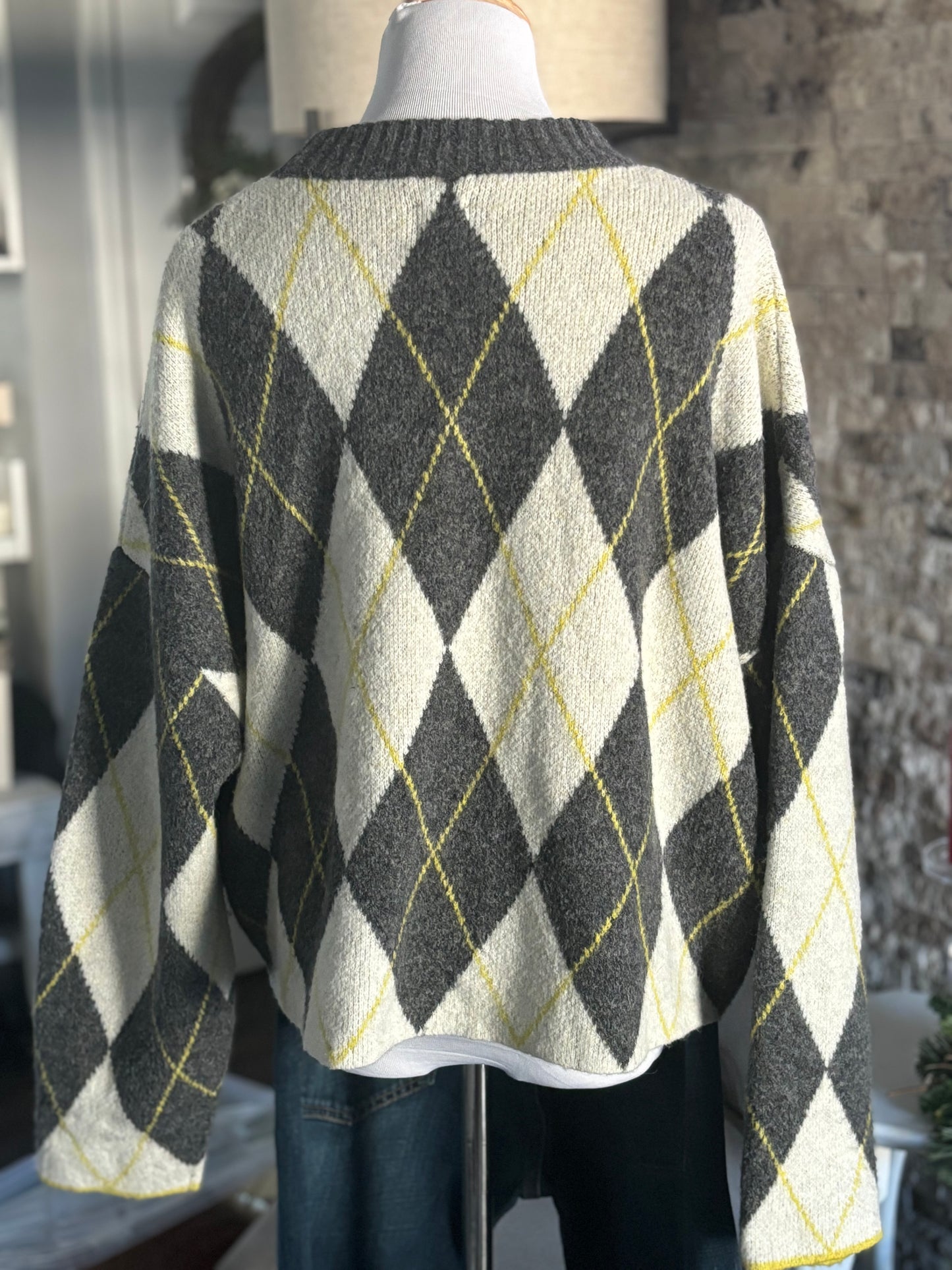 Argyle Boxy Sweater/ Size Large