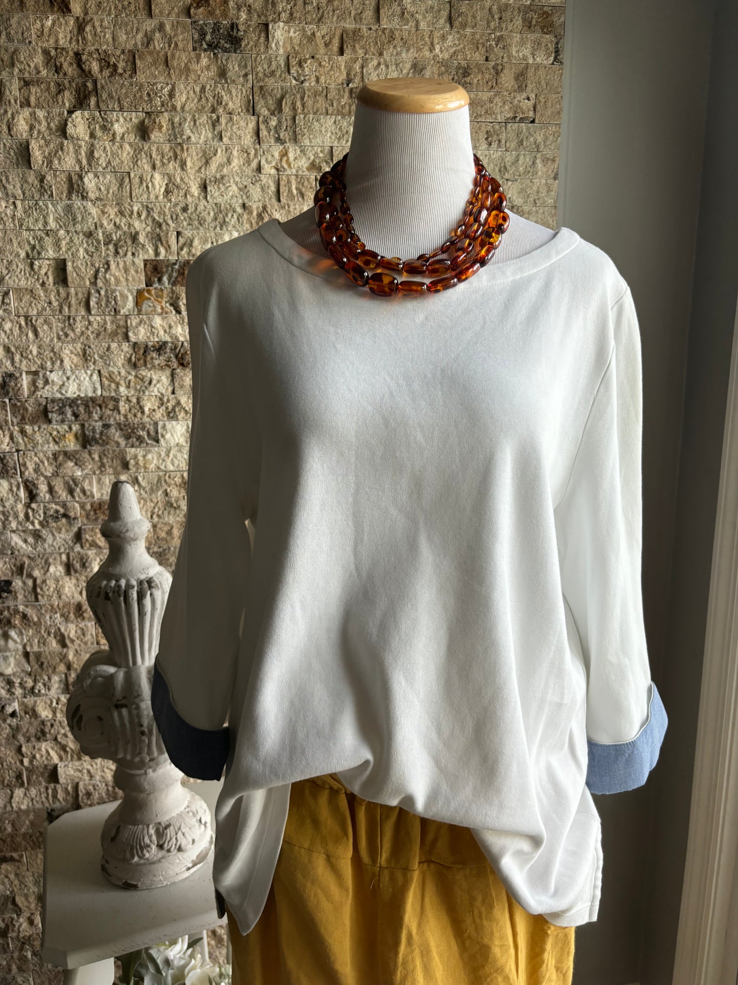 Nautica white top with denim cuff detailing xxl