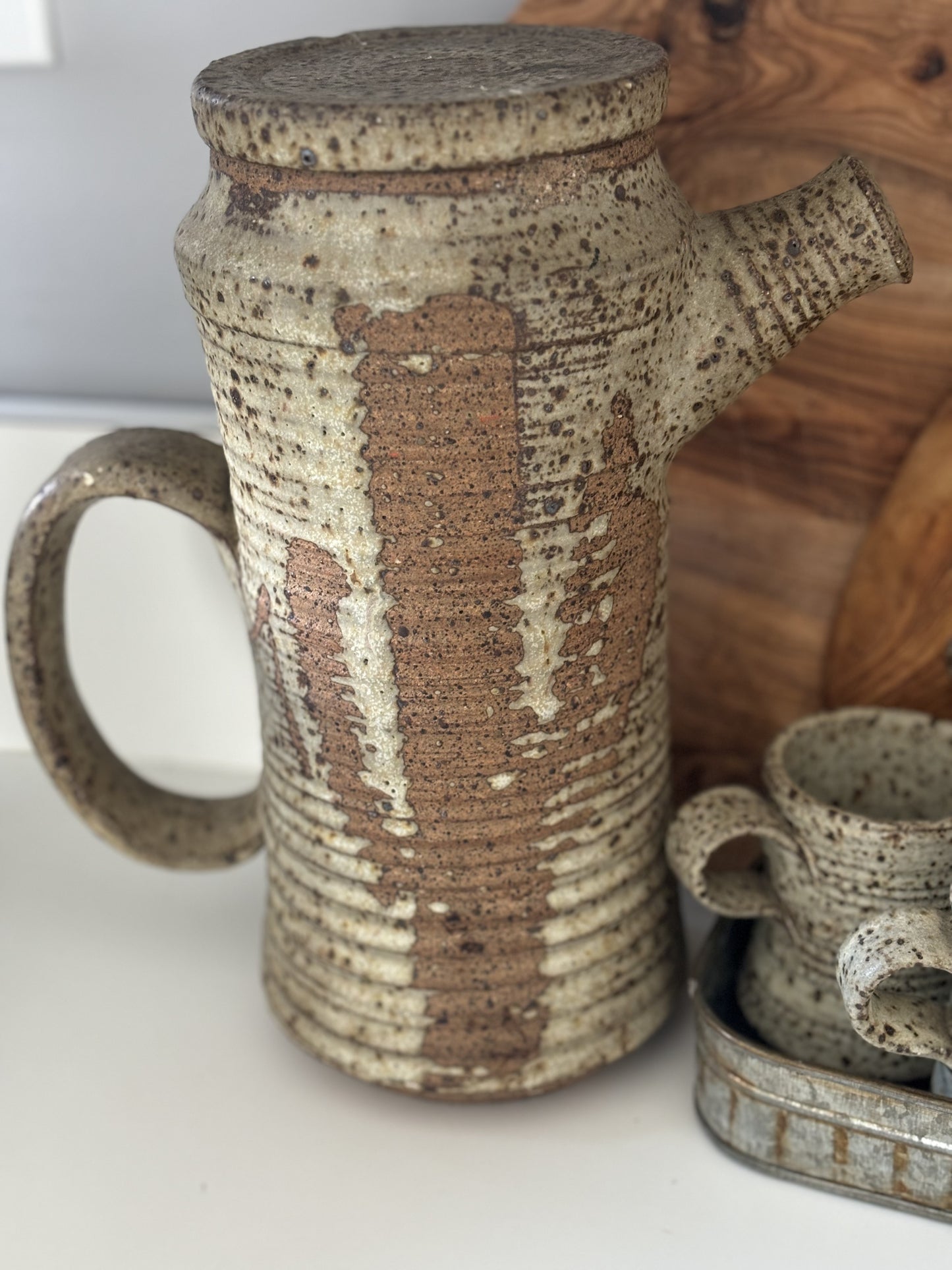 Handmade pottery set/ Pitcher and six cups