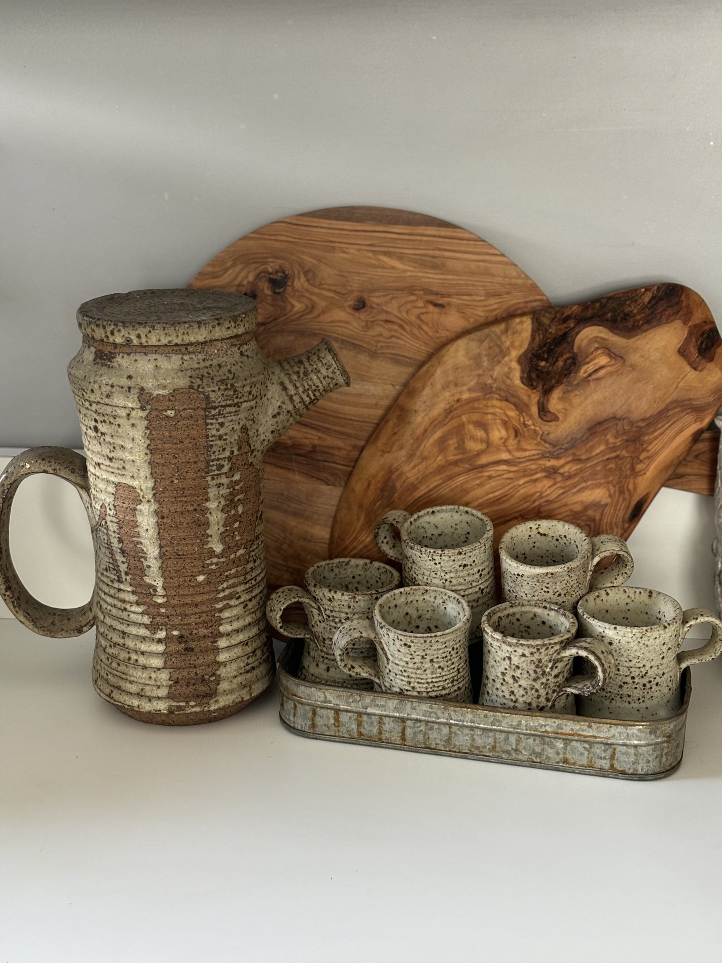 Handmade pottery set/ Pitcher and six cups