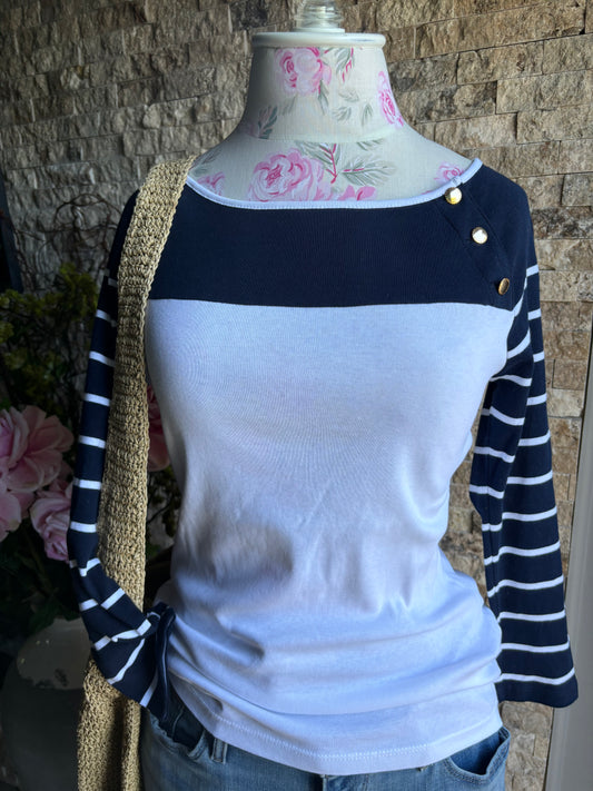 Vintage Lauren Ralph Lauren Boat Collar Navy Top size small