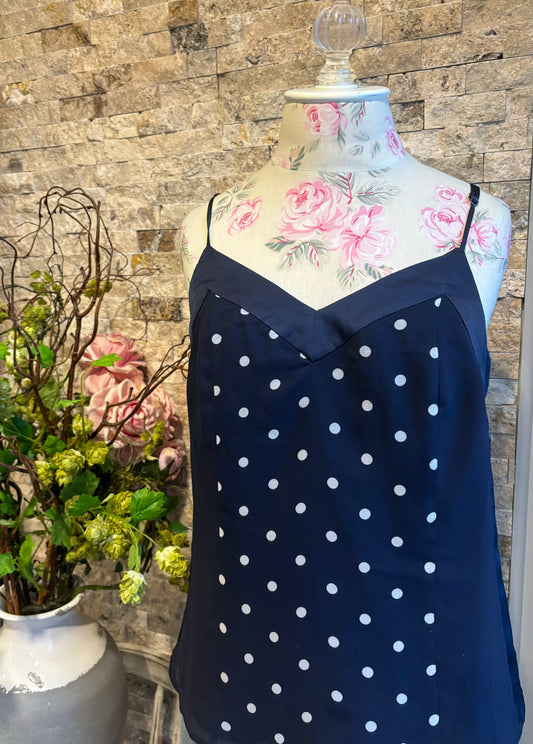 Navy polka dot tank size medium